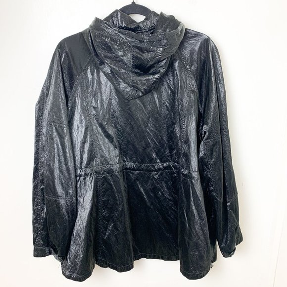 Zara black shiny parka raincoat zip up hood large - Picture 8 of 9